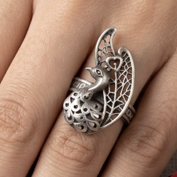 Silver Peacock Statement Ring